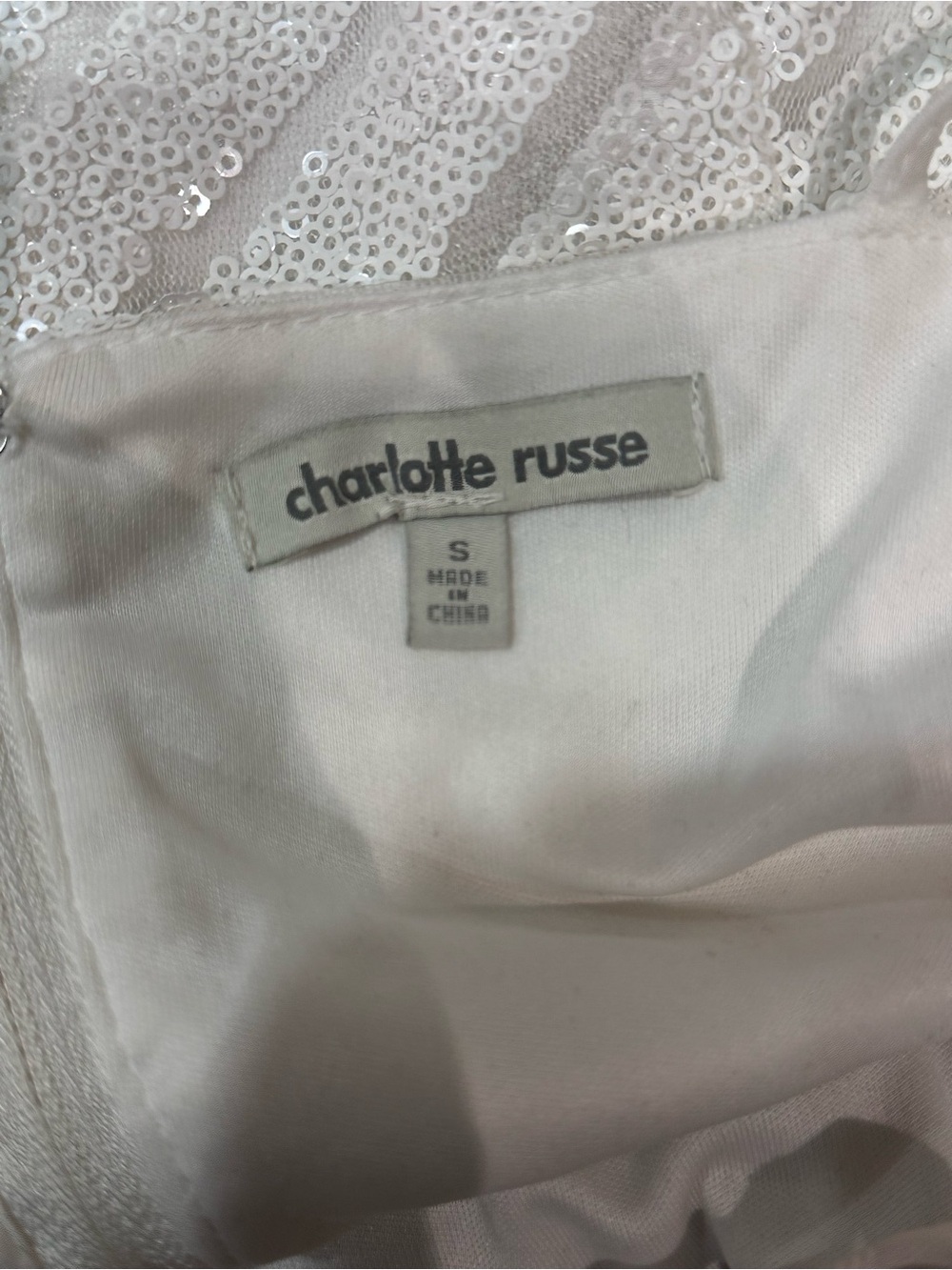 Charlotte Russe White Sequin V-Neck Bodycon Dress - Picture 3 of 3